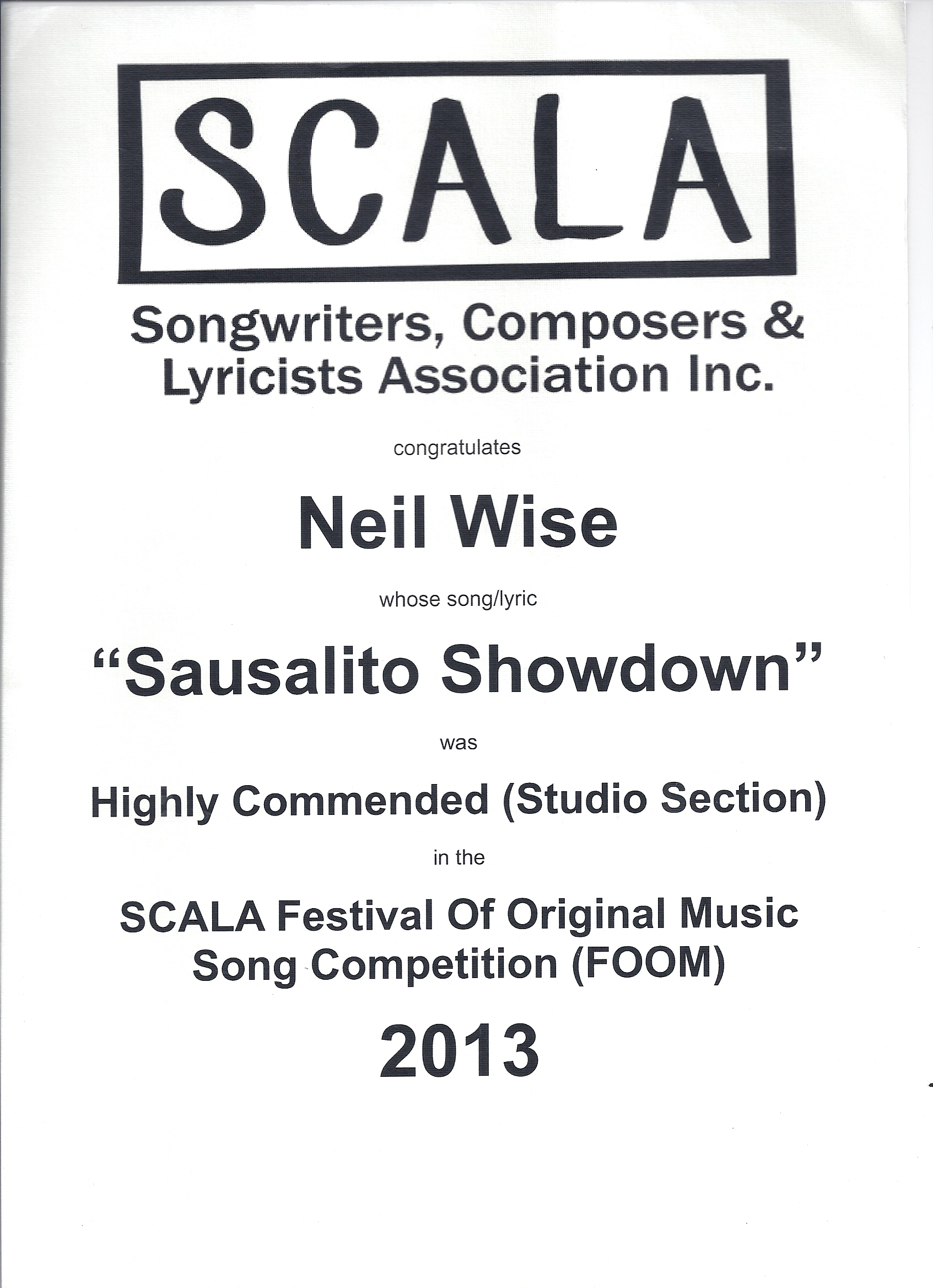 Award for Sausalito Slowdown