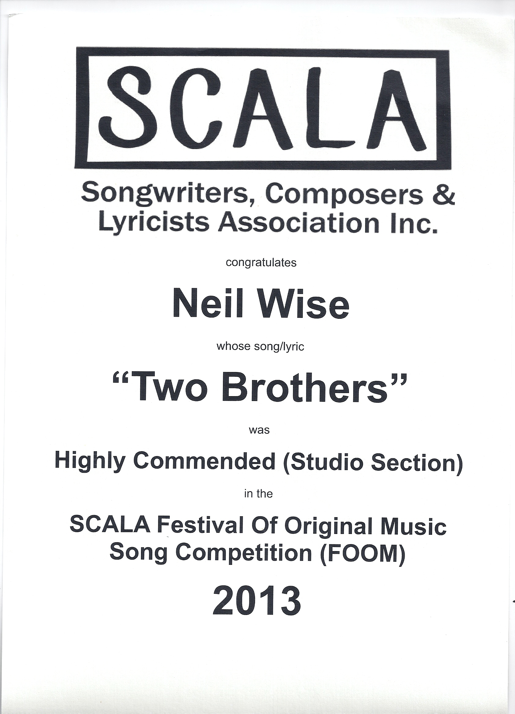 Two Brothers SCALA award