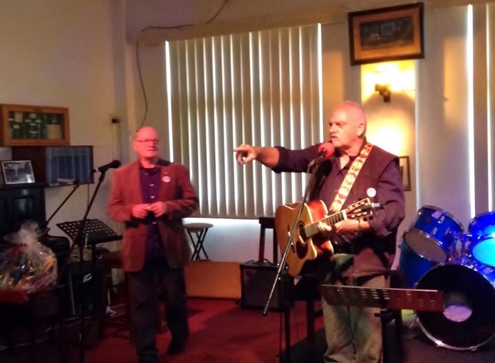 Playing Harmonica (left) with great folk writer Edward Nass